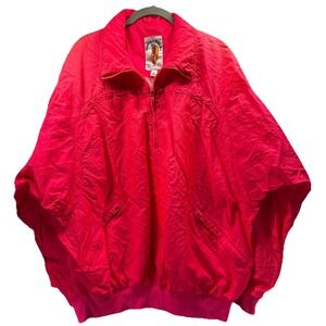 Hotdogger Windbreaker Jacket Adult Men Large 1/4 Zip Neon Pink USA Made 80s 90s